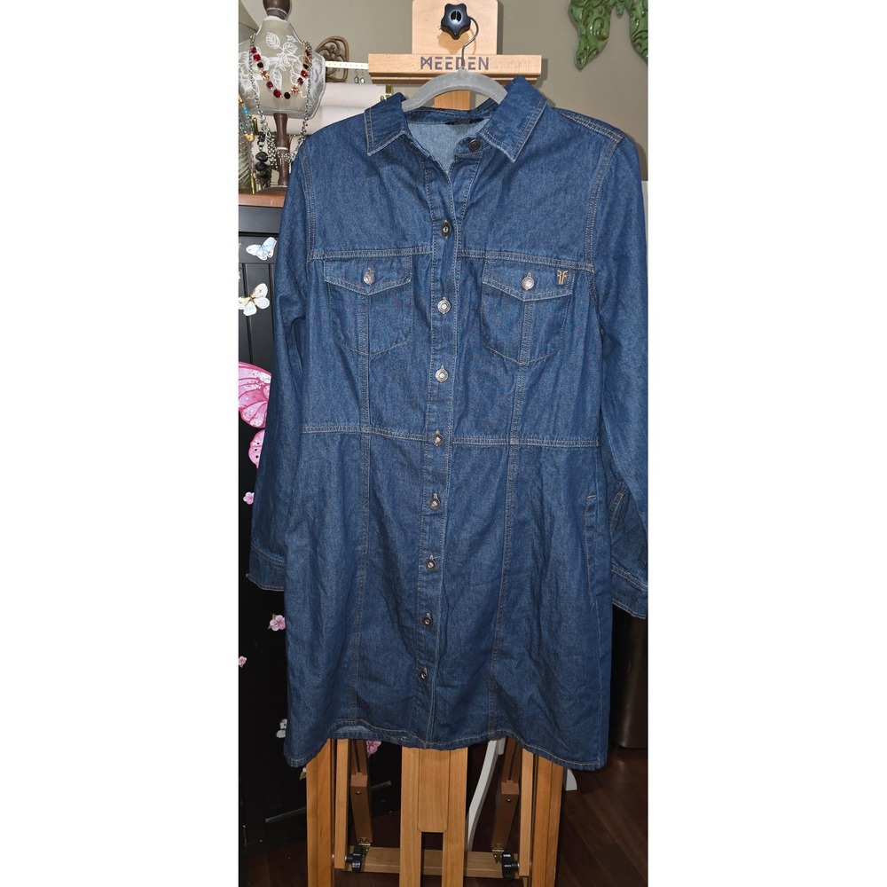 Frye Womens Medium Wash Denim Shirt Dress Long Sleeve Button Front Blue M
